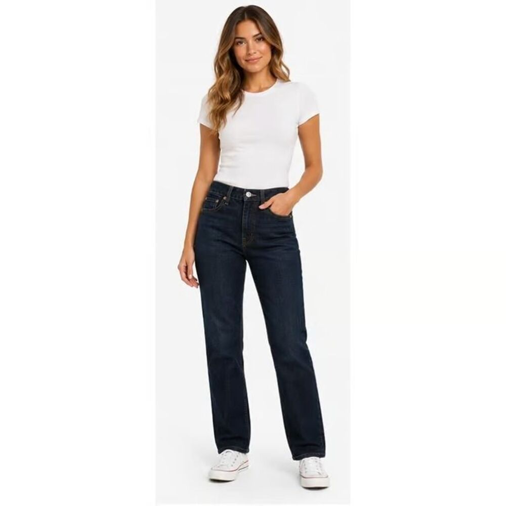 Levi’s 505 Straight Leg Mid Rise Womens Sz 30 Deep Ocean Indigo Stretch Jeans